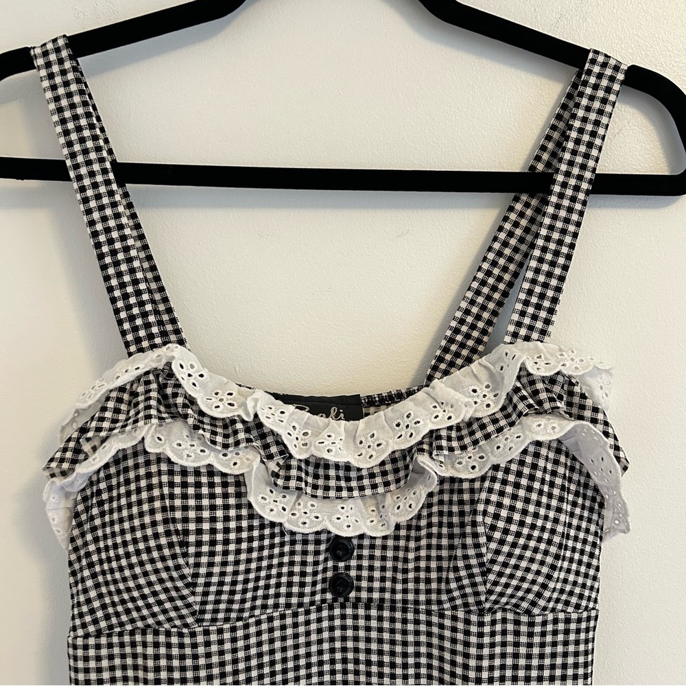 Vintage Gingham Coastal Cowgirl Cottagecore Ruffle Mini Dress Women’s Size Small - Picture 4 of 11